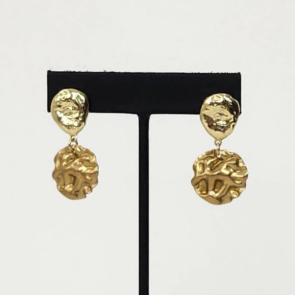 Gold-Tone 925 Sterling Silver & Brass Drop Earrings Abstract Schiaparelli Style - Picture 1 of 14